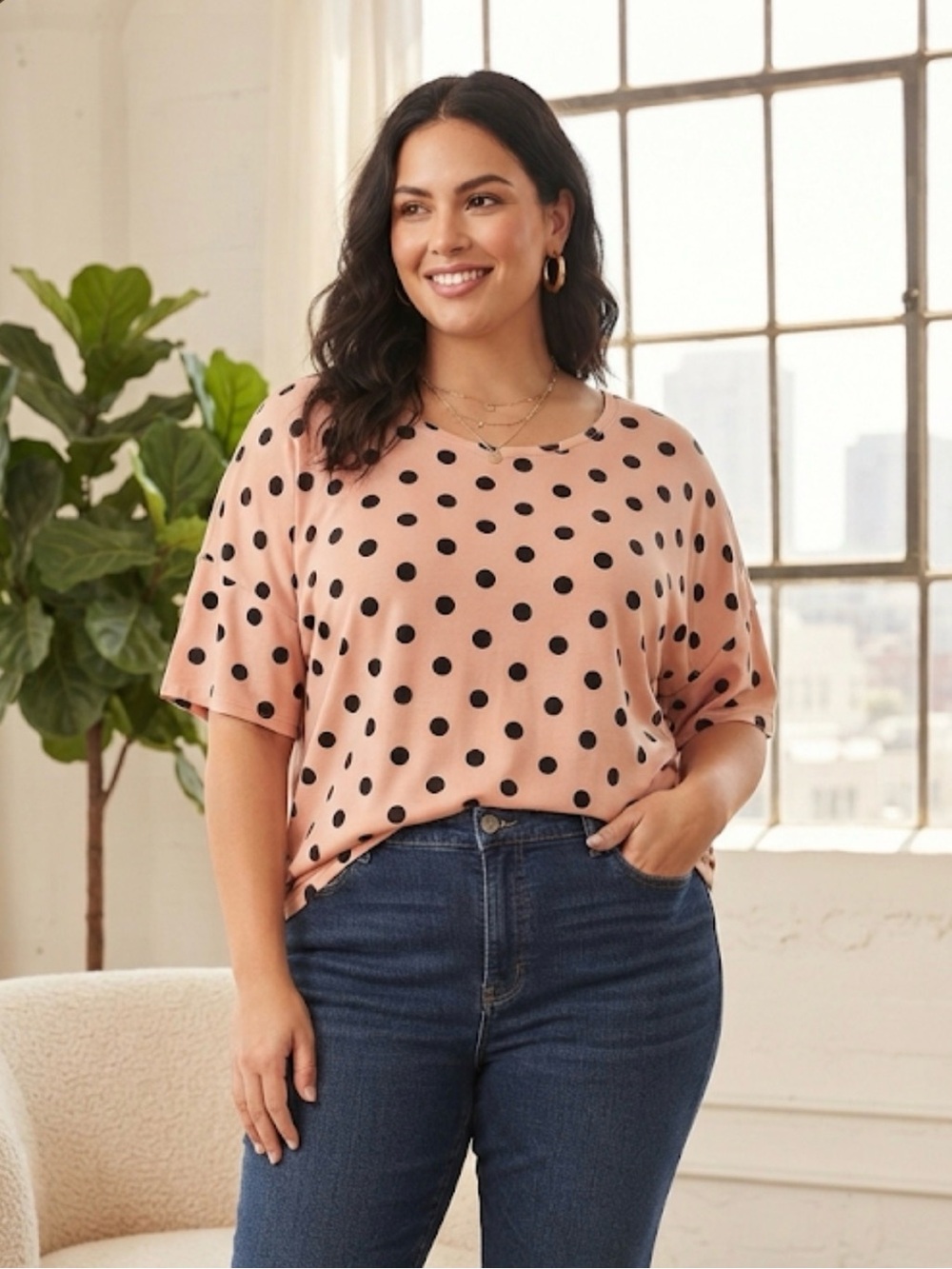 mittoshop Blush Pink Polka Dot V-Neck Tee
